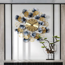 Novo relógio de parede chinês de ferro forjado ginkgo, com folha adesivo de parede para decoração suspensa de casa, sala de estar, artesanato 2024 - compre barato