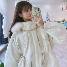 Down jacket for women  hooded new thicken mid-length style small overalls 90% white duck down coat and pike large fur collar 2024 - buy cheap