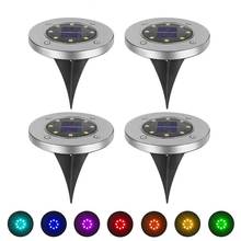 Luminária solar com 8 leds, área externa, colorida, transformação de aço inoxidável, jardim, decoração, enterrada, à prova d'água, iluminação de chão, luzes solares