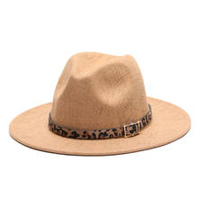 2021 High Quality Fashion Woolen women Felt Jazz Fedora Hats with Leopard Belt stripe Wide Brim Panama men hot Party wedding Cap 2024 - buy cheap