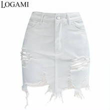 LOGAMI High Waist High Waist Denim Skirt Women Irregular Ripped Pencil Skirts Womens Sexy Summer Mini Skirt White 2024 - buy cheap