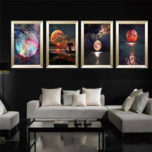 Pintura impressa minimalista la lua, imagem decorativa estilo nórdico a lua, arte na parede, pôster tela sala de estar, decoração 2024 - compre barato