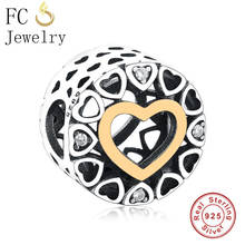 FC Jewelry Fit Original Brand Charm Bracelet 925 Sterling Silver Gold Color Heart Connect Zirconia Crystal Bead Made Berloque 2024 - buy cheap