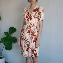 Vestido de verano Vintage con estampado Floral para mujer, elegante vestido de manga corta con escote en V, largo hasta la rodilla, 2020 2024 - compra barato
