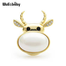 Wuli&baby Magnet Cattle Brooches Women Men Pearl Bull Collar Pins New Year Gifts 2024 - buy cheap