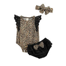 0-24M Baby Girl Three Piece Clothes Set Fashion Leopard Fly Sleeve Romper And Bow Shorts With Headband Infant Girls Set 2024 - buy cheap