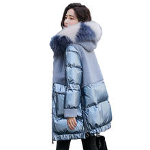 Casaco de inverno com gola de pele grande, jaqueta grossa feminina tipo parca para mulheres, quente e acolchoada, plus size 2024 - compre barato