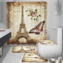 Juego de cortinas de ducha impermeables 3D con paisaje de torre de París, juego de cortinas de baño, alfombra antideslizante, tapa de inodoro, juego de alfombrilla de baño 2024 - compra barato