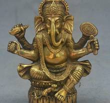 Copper Statue  4" Old Tibet Buddhism Bronze Ganapati Ganesh Lord Ganesha Elephant Buddha Statue 2024 - buy cheap