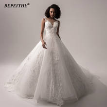 BEPEITHY-vestido de Novia de encaje de princesa, tela de encaje marfil 2021, cuello redondo, sin mangas, tren de corte, vestidos de novia India 2021 2024 - compra barato