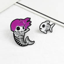 Unique Fish Skull Purple  Long Hair Animal Brooch Skeleton Strange Brooches Enamel Punk Pins  Personality  Jewelry Broche 2024 - buy cheap