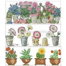 A row of flower pots patterns Counted Cross Stitch 11CT 14CT 18CT DIY Chinese Cross Stitch Kits Embroidery Needlework Sets 2024 - buy cheap
