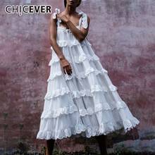 CHICEVER Elegant Patchwork Ruffles White Dress For Women Off Shoulder Sleeveless Oversized  Dresses Female Fashion Clothes 2020 2024 - buy cheap
