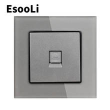 EsooLi Grey Crystal Glass Panel 1 Gang RJ45 Internet Jack CAT6 Connector Computer Outlet Wall Data Socket 2024 - buy cheap