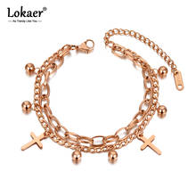 Lokaer-pulsera Bohemia de doble capa para mujer y niña, brazalete de titanio de acero inoxidable con abalorios cruzados y bolas, B20136 2024 - compra barato