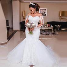 Vestido de noiva luxo com pérolas, manga longa, apliques, pérolas, vestido africano, plus size 2024 - compre barato
