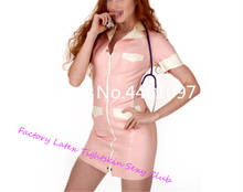 Uniforme de enfermera de látex rosa y blanco, falda ajustada, vestido de látex con cremallera frontal, disfraz sexy de halloween para mujer 2024 - compra barato