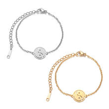 Pulseira de titânio de aço inoxidável 2019, bracelete tai chi yang com pingente em aço dourado, corrente ajustável com fecho lagosta, pulseira feminina 2024 - compre barato