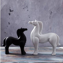 American Ceramic Black and White Horse Statue, Animal Sculpture Craft, Home Office Store Bedside Tabletop Decoration Gift 2024 - buy cheap