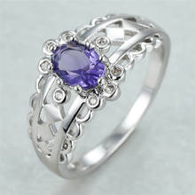 Anillo de compromiso fino de lujo para mujer, joya de boda de circonia ovalada, Color plateado, cristal púrpura 2024 - compra barato