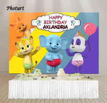 Telón de fondo para fiesta de fotos para niños, telón de fondo para primer cumpleaños, muñeca, Panda, elefante, globo, vinilo, Banner decorativo 2024 - compra barato