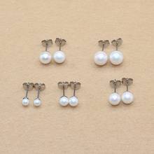 Brief Style Stainless Steel With Nature White Pearls Pearl Stud Earrings 4 5 6 7 8mmNo Fade Allergy Free 2024 - buy cheap