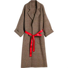 Новинка Осень-зима 2020 Корейская версия клетчатого пальто в стиле ретро Мори шикарное шерстяное пальто в стиле Хепберн женское длинное пальто 2024 - купить недорого