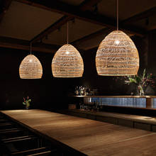 Sudeste asiático arte rattan luzes pingente pendurado rural mão tecido pendurado lâmpada sala de jantar loja birdcage luminárias 2024 - compre barato
