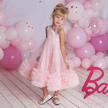 Vestido de fiesta de tul rosa para niña, tutú de flores, de princesa, para niños, vestidos de comunión 2024 - compra barato