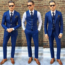 Azul real esmoquin para novios 2021 hecho a mano mejor hombres trajes para bodas hombres Formal trajes (chaqueta + Pantalones + chaleco + corbata) 2024 - compra barato