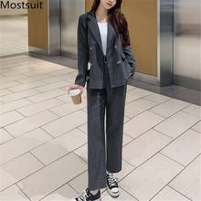 Korean Office Two Piece Suit Set Women 2021 Spring Double-breasted Blazer + Suit Pants Outfits Workwear Fashion Female Set 2024 - buy cheap