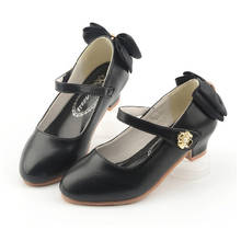 Princesa crianças sapatos de salto alto crianças vestido de festa sapatos de couro soild cor meninas preto sapatos enfants casamento aniversário 2024 - compre barato