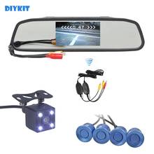 DIYKIT Wireless Video Parking Radar 4 Sensors 4.3" Car Mirror Monitor + 4 x LED Car Rear View Camera Parking Assistance 2024 - buy cheap