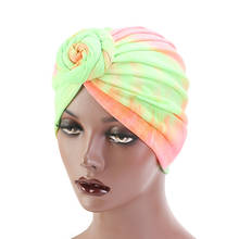 New fashion Women Stretchy Flower Turban African style Cotton Knotted peas pre-Tied hat Makeup Cap Hair Loss Cap Chemo Hat 2024 - buy cheap