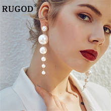 RUGOD Vtinage-pendiente de perla simulada para mujer, aretes largos de oficina para mujer, aretes redondos de fiesta, joyería de Cuentas grandes blancas 2024 - compra barato