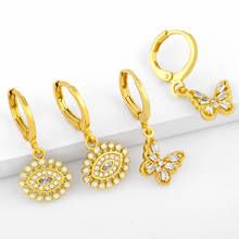 FLOLA Gold Plated Evil Eye Drop Earrings For Women Small Butterfly Huggie Earrings Dangle CZ Pave Cubic Zirconia Jewelry ersw27 2024 - buy cheap