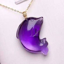 Fine Purple Natural Crystal Pendant Carved Dolphin Pendants Clavicle Chain Necklace Lucky for Women Girl Fashion Charm Jewelry 2024 - buy cheap