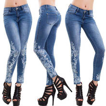 women embroidery long jeans blue denim pencil pants skinny high waist autumn with pockets streetwear vaqueros mujer 2024 - buy cheap