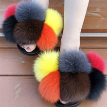 Women's Fox Fur Slippers Girl's Fluffy Fur Slides Ladies Fuzzy House Shoes Female Furry Indoor Flip Flops Luxury Sandals 35-45 2024 - buy cheap