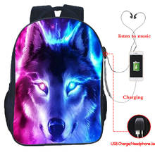 Mochila Ice Fire Wolf USB Backpack Teenager Animal Canvas School Bag Men USB Charging Travel Rucksack Large Capacity Laptop Bags 2024 - buy cheap