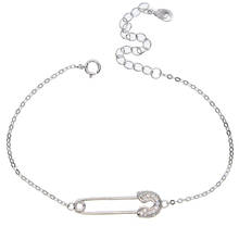 100% 925 sterling silver delicate AAA CZ jewelry micro pave cz safety pin charm silver dainty chain bracelet 2024 - buy cheap