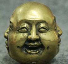 free shipping Folk China Chinese Brass Buddhism 4 Face Xi Nu Ai Le Maitreya Buddha Head Statue 2024 - buy cheap