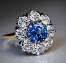Модные свадебные Благородные Кольца принцессы для женщин темно-синие циркониевые Золотые заполненные кристаллами обручальные кольца с цветком Прямая поставка 2024 - купить недорого