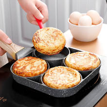 Panela para omeletes com 4 buracos, uso em hambúrguer de ovos, panquecas, alça de madeira, antiaderente, cozinha e café da manhã 2024 - compre barato