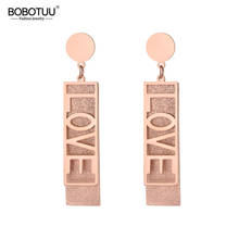 BOBOTUU Trendy Titanium Stainless Steel Love Letter Earrings Jewelry Rose Gold Frosted Rectangle Stud Earrings For Women BE19130 2024 - buy cheap