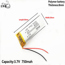 Boa qualidade 3.7v 750mah 802050 polímero de lítio li-po li ion células de bateria recarregáveis para mp3 mp4 mp5 gps celular bluetooth 2024 - compre barato