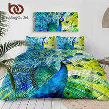 BeddingOutlet Peacock Tail Bedding Set Bird Collection Bed Cover Watercolor Painting Home Textile Blue Green Feathers Bedclothes 2024 - buy cheap