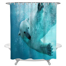 Impressão moderna cortina de chuveiro com ganchos animal azul náutico urso polar bolhas banho cortinas poliéster à prova dwaterproof água decoração do banheiro 2024 - compre barato