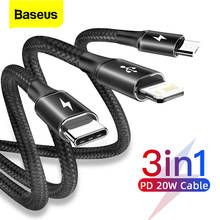 Baseus 3 in 1 USB C Cable PD 20W for iPhone X 12 11 3in1 USB Micro Type C Cable For Xiaomi Realme Mobile Phone Fast Charger Cord 2024 - buy cheap