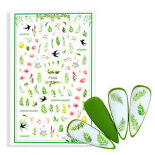 Новинка 2021, 3D наклейки для дизайна ногтей с зелеными листами, Цветочное дерево, листья, наклейки для ногтей, весенние цветочные украшения для маникюра 2024 - купить недорого